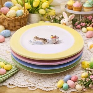 VINTAGE Williams SONOMA Easter Bunny Pastel Plate Set Of 4